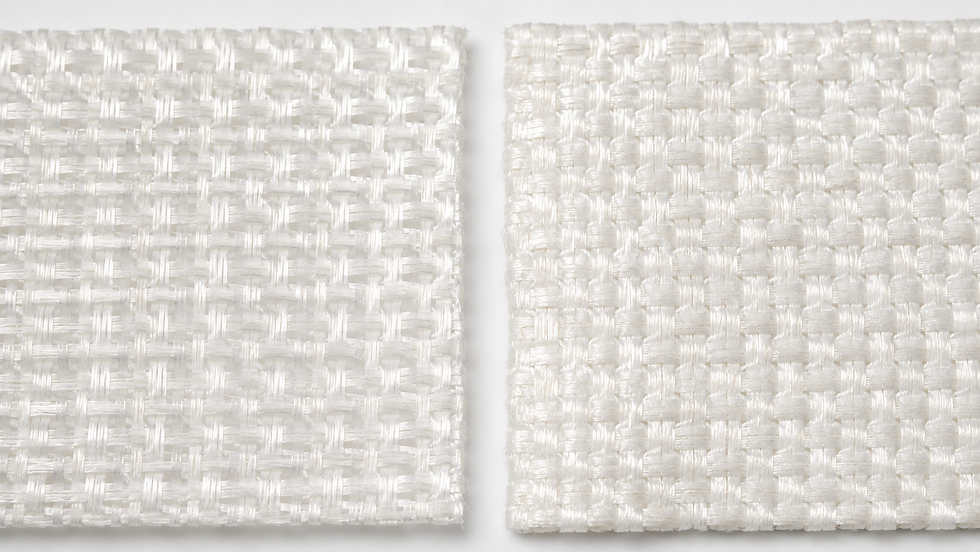 Two white PP woven fabric samples displayed side by side for comparison of weave patterns and density.