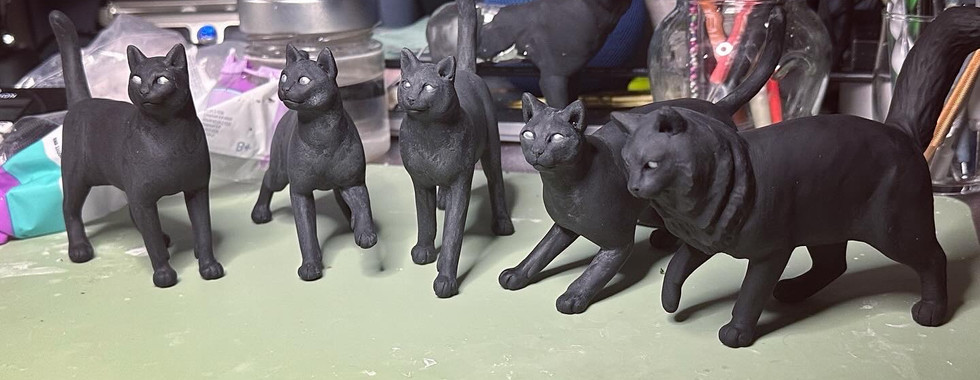 Galaxy cats polymer clay sculptures unpainted in progress