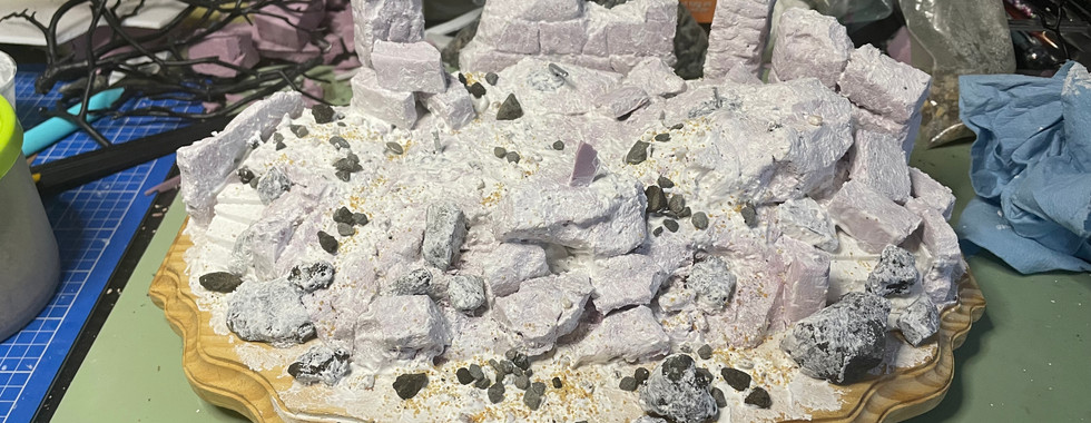 polymer clay sculpture base with isolation foam for rocks and miniature terrain primer