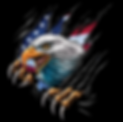 Fierce bald eagle with claws extended, ripping through a black background with an American flag behind it