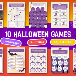 A PowerPoint game bundle of 10 Halloween-themed printable games for spooky fun.