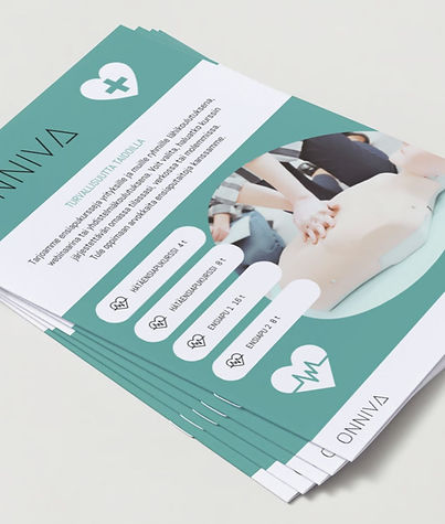 onnivan ensiapukoulutus yrityksen logon suunnittelu ja printtimateriaalin suunnittelu