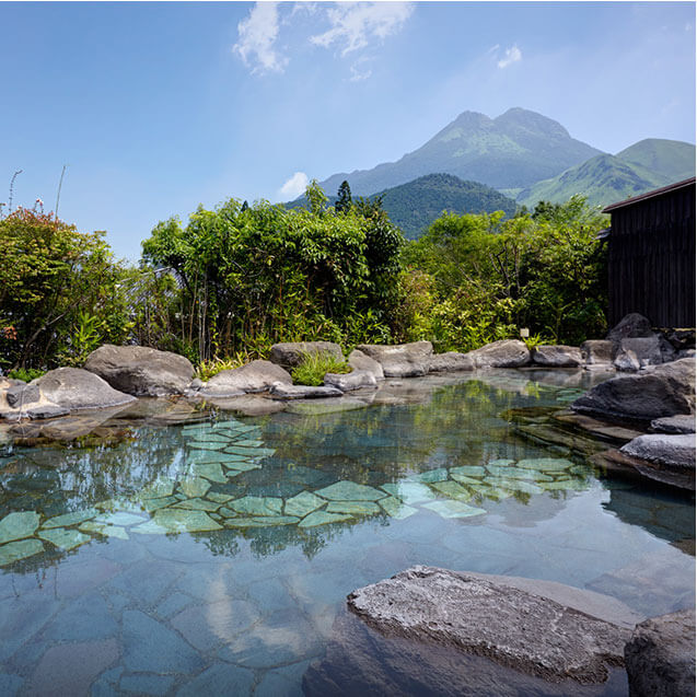 Natural hot-spring bath and reservable family bathing in the garden at Yufuin Baien Garden Resort