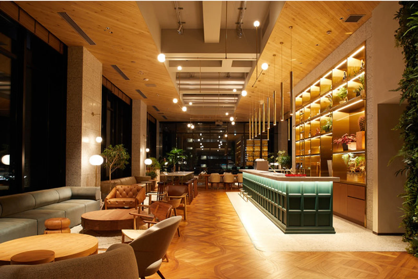 High-floor lounge and social space at THE KNOT HIROSHIMA