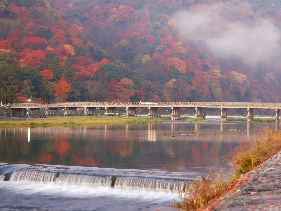 Togetsukyo Bridge, Katsura River and free public mountain foliage in Arashiyama