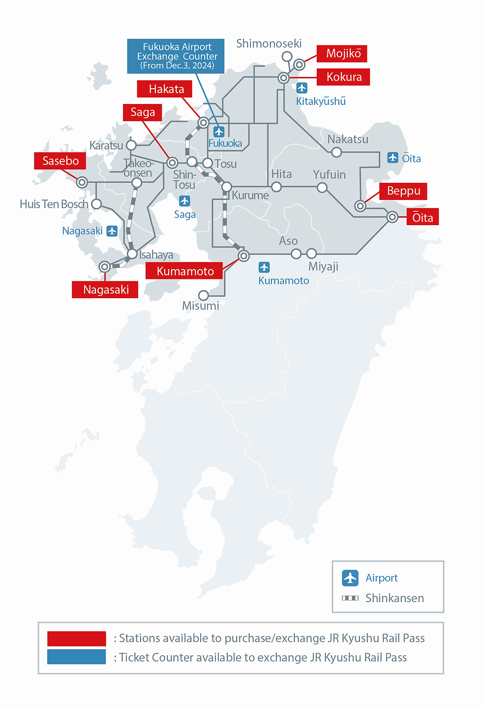 Official Northern Kyushu Rail Pass coverage map