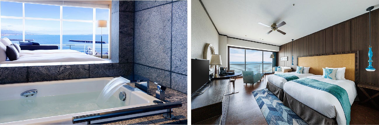 Biwako Hotel lake-view room and bathroom layouts