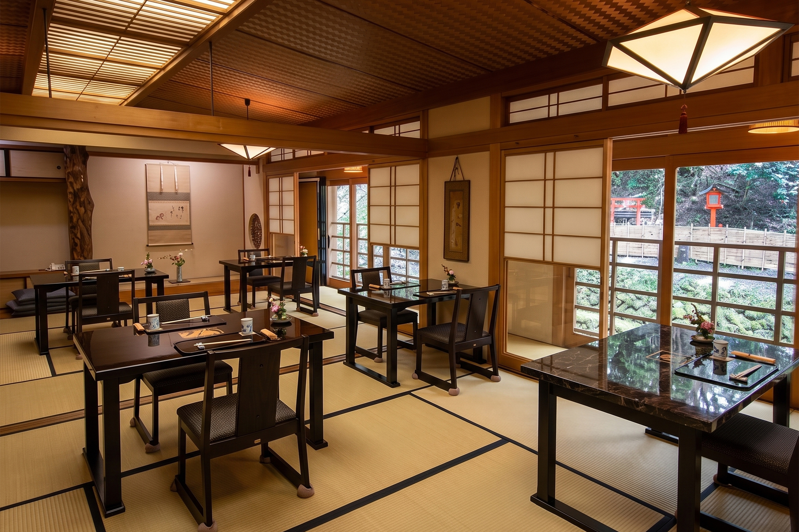 Kibune Fujiya indoor tatami dining room used when riverside seating is unavailable