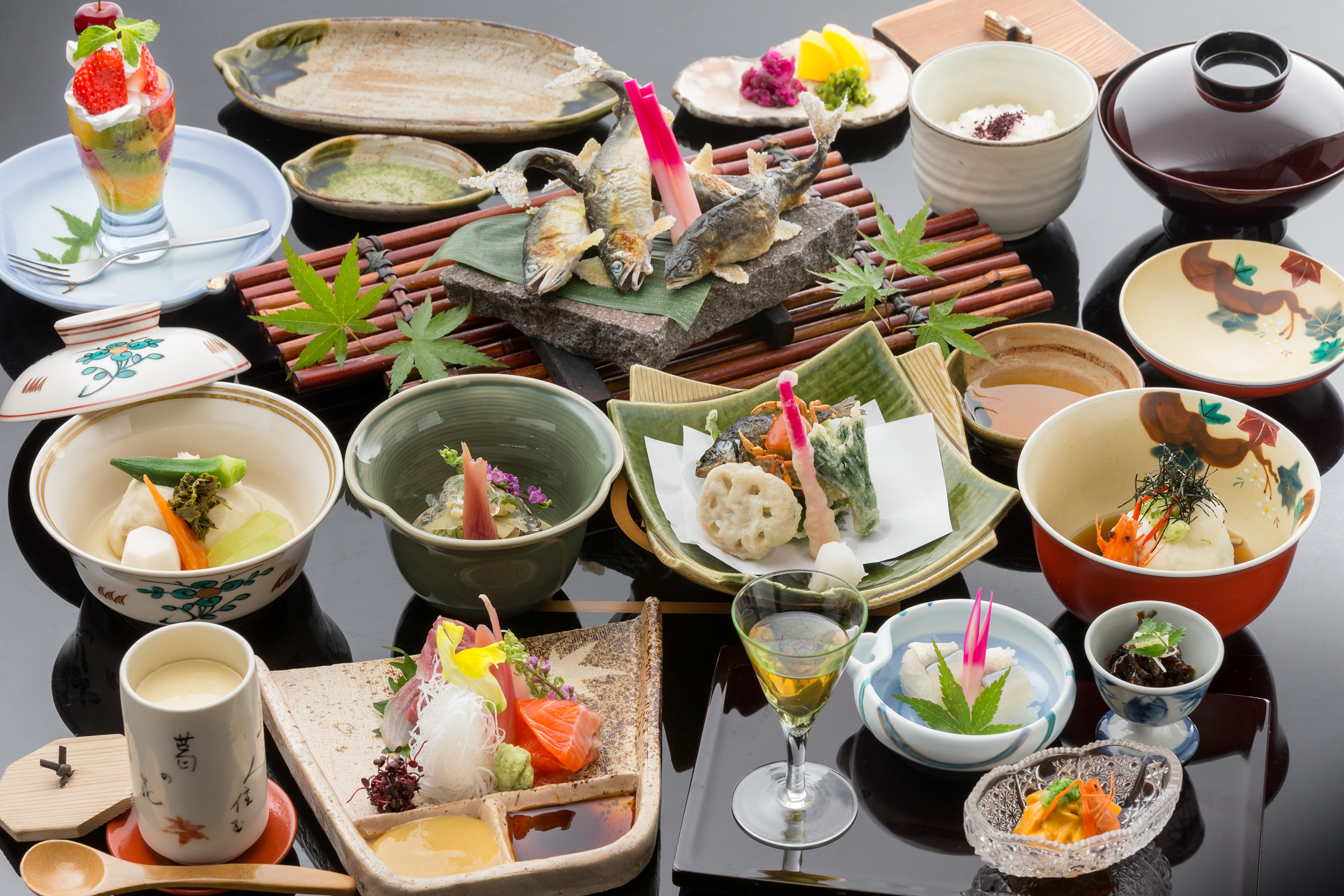 Kibune Fujiya summer kaiseki with grilled ayu and seasonal mountain vegetables