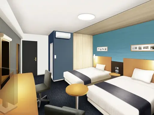 Comfort Hotel Saga twin room and luggage space near JR Saga Station for Balloon Fiesta planning