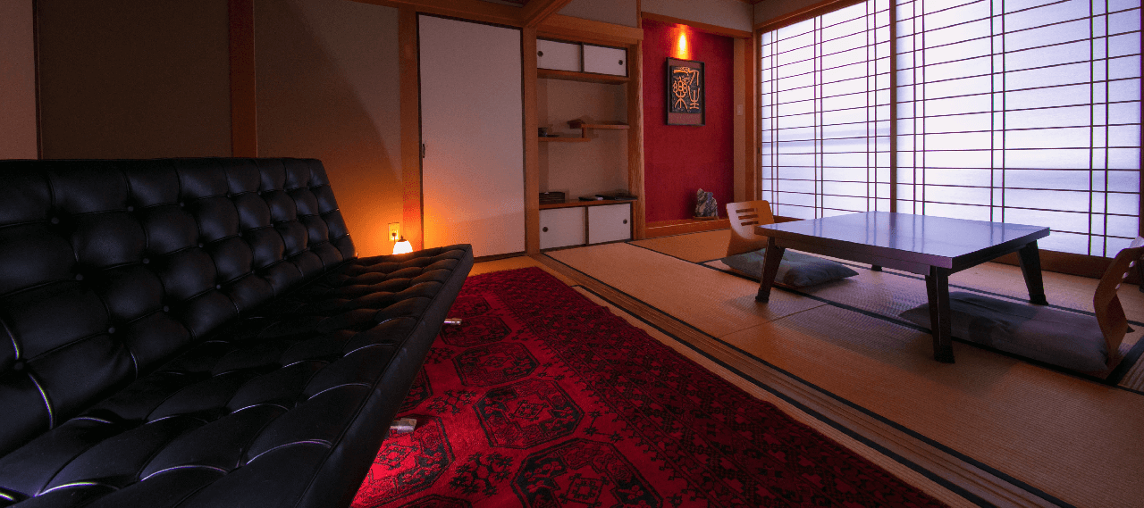 Japanese and Western guest room with an in-room onsen at Yufuin Bath Satoyama Safu