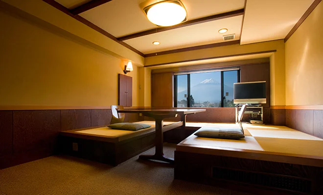 Fuji Lake Hotel deluxe room with a private Mount Fuji view onsen