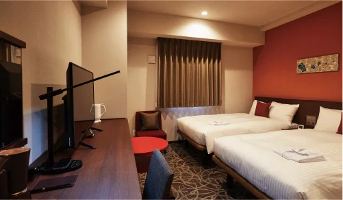 Standard twin guest room at Y’s Inn Naha Oroku Ekimae