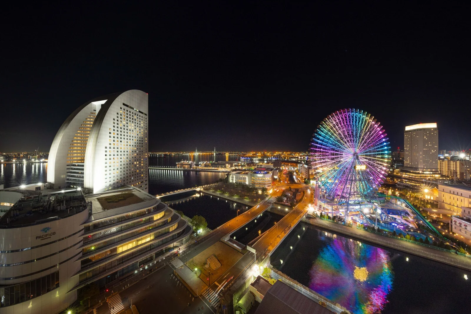 Minato Mirai night view from a guest-room balcony at The Yokohama Bay Hotel Tokyu