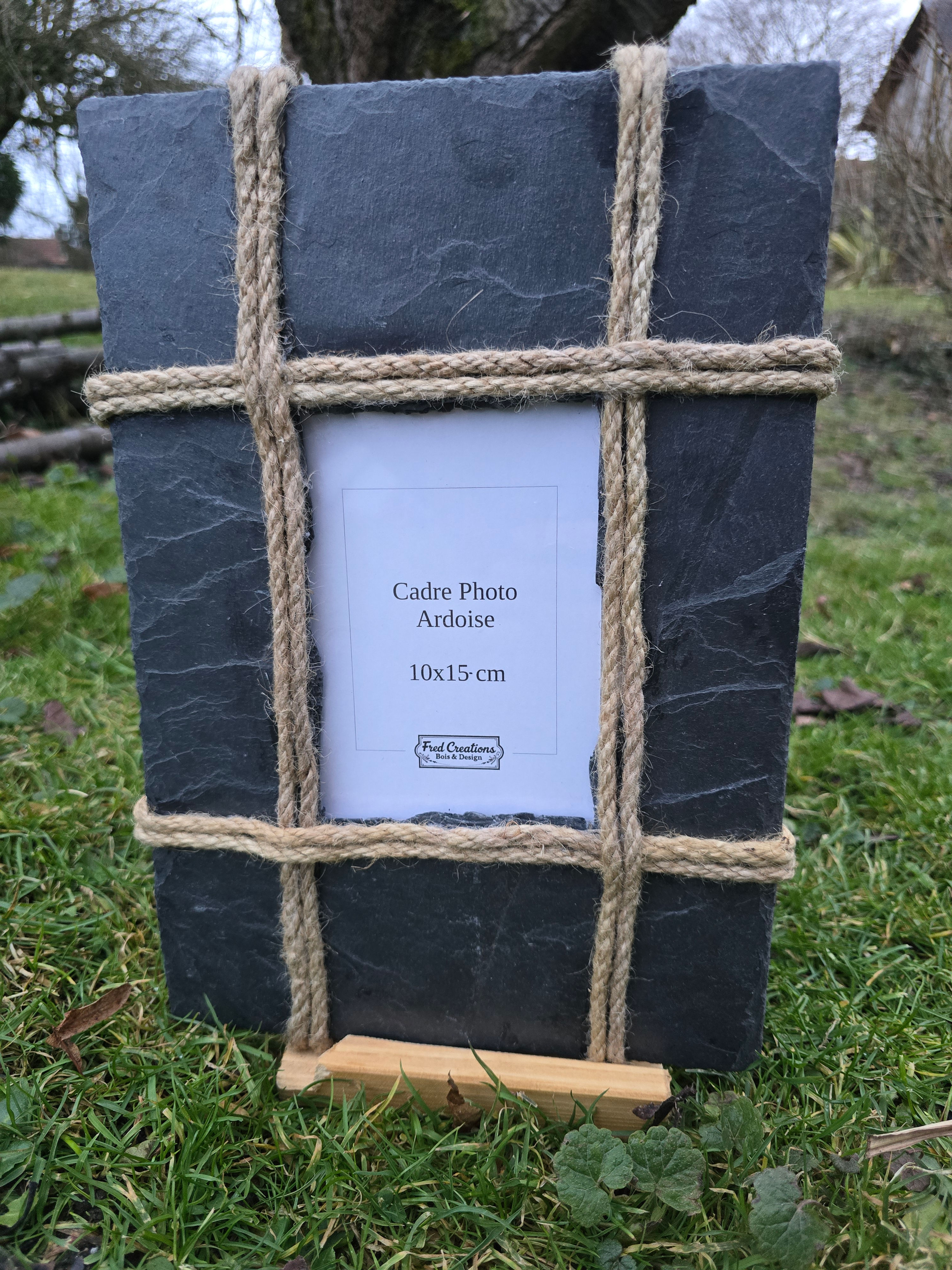 Cadre photo en ardoise naturelle et corde