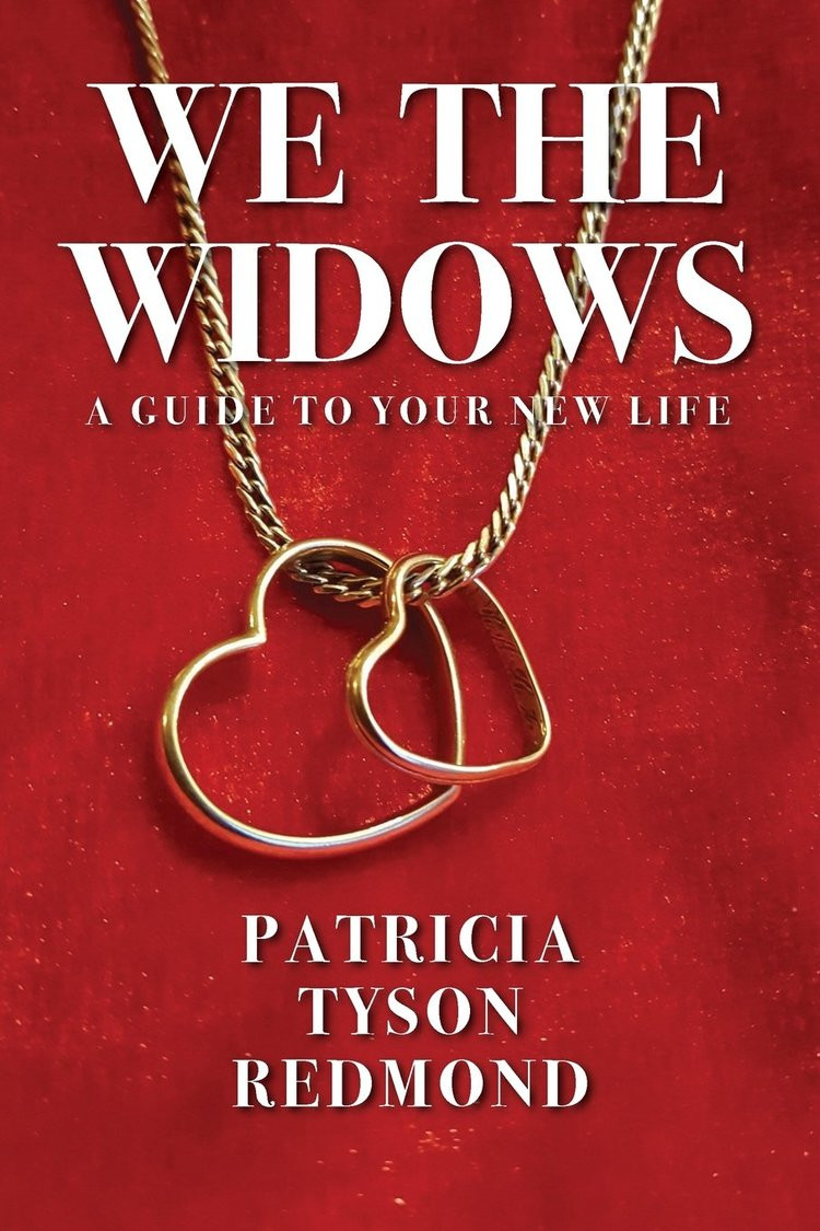 Book cover for we the widows with heart necklace and red background