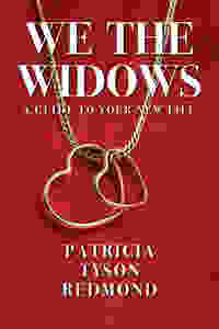 Book cover for we the widows with heart necklace and red background