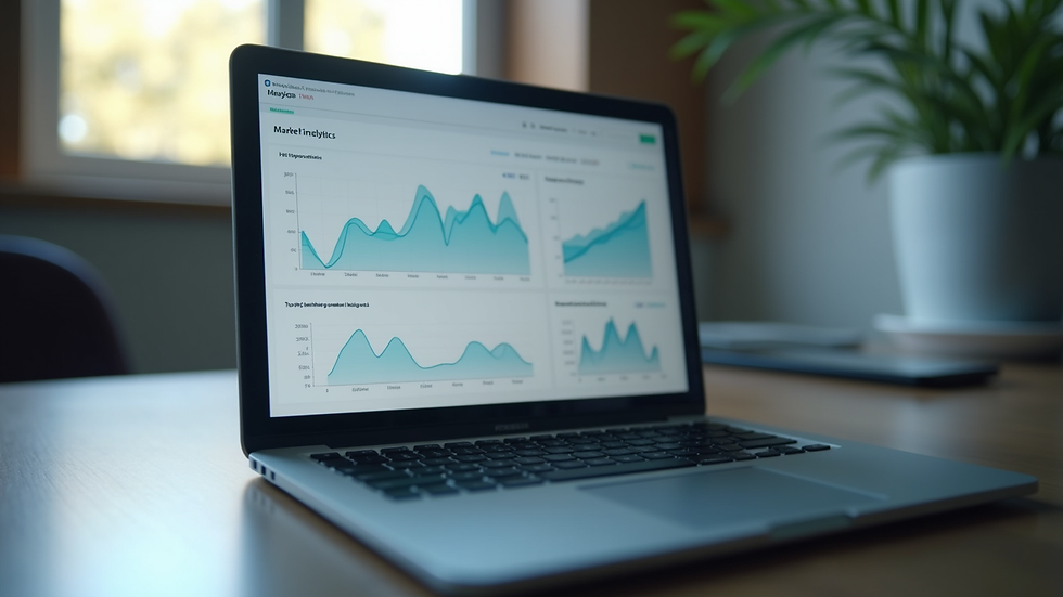Close-up view of a laptop screen showing marketing analytics dashboard