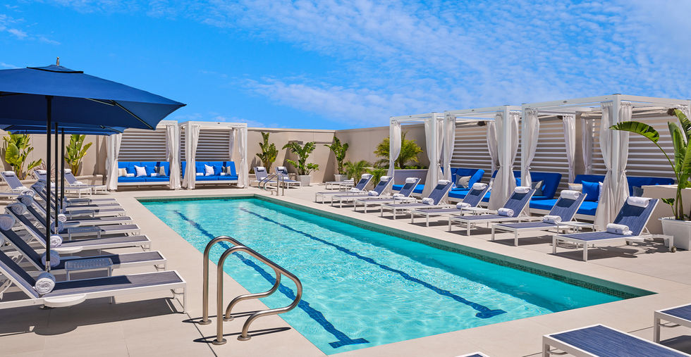 Swimming pool with lounges and cabanas