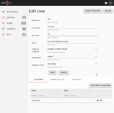 Screen capture of creating a token in the LabVoice AdminUI page