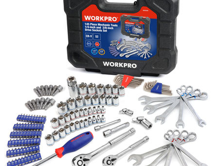 Workpro 145 Piece Mechanic's Tool Set 1/4-inch and 3/8-inch Drive Sockets Set