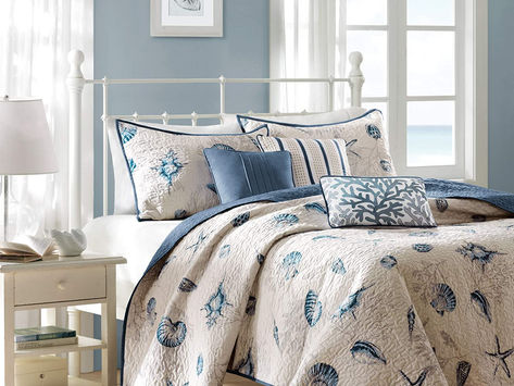 Madison Park Bayside COVERLET&BEDSPREAD, Full/Queen(90"x90"), Blue