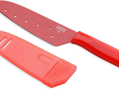 Kuhn Rikon Santoku Knife with Safety Sheath, 5 inch, Red 