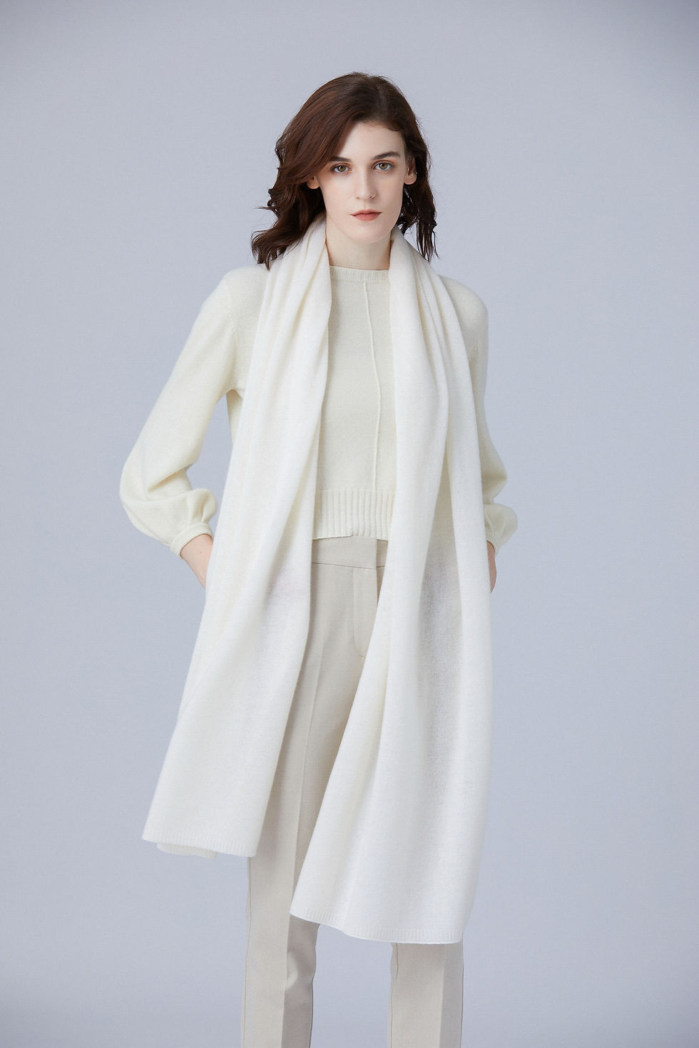 No.66 PURE CASHMERE TRAVEL WRAP SNOW WHITE (SIZE: 200 CM X 60 CM)