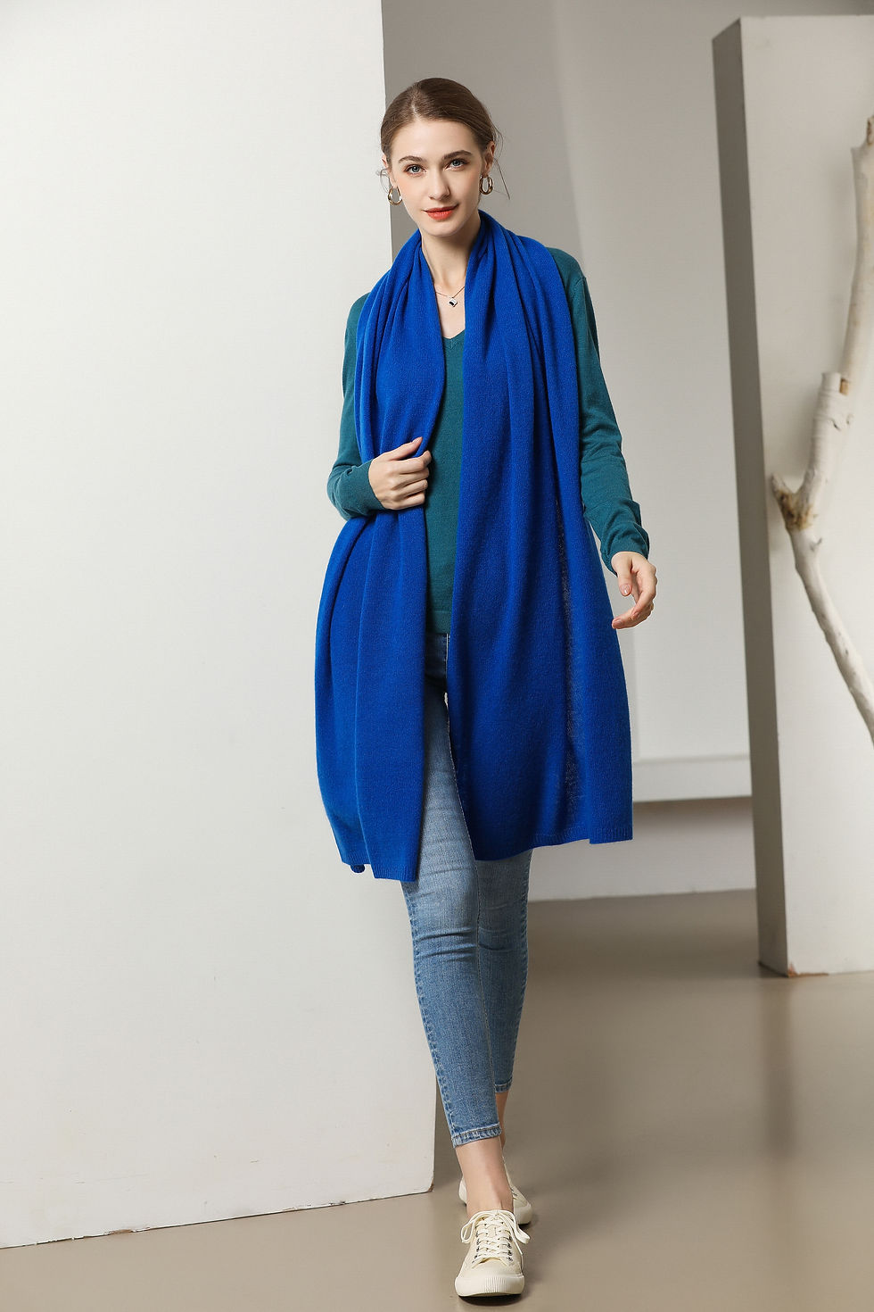 No.48 PURE CASHMERE TRAVEL WRAP - SKIPPER BLUE ( SIZE : 200CM X 60CM )
