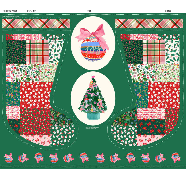 Merry happy Christmas stocking panel BG106