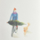 Thumbnail: Watercolor Christmas card of person cycling with Christmas tree and running dog, A6.
