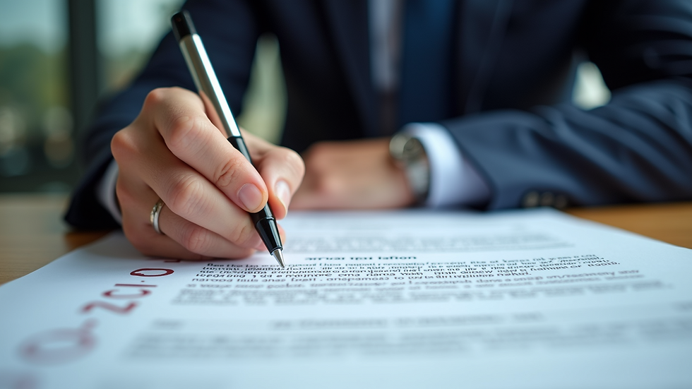 Eye-level view of a notary public stamping a car title document