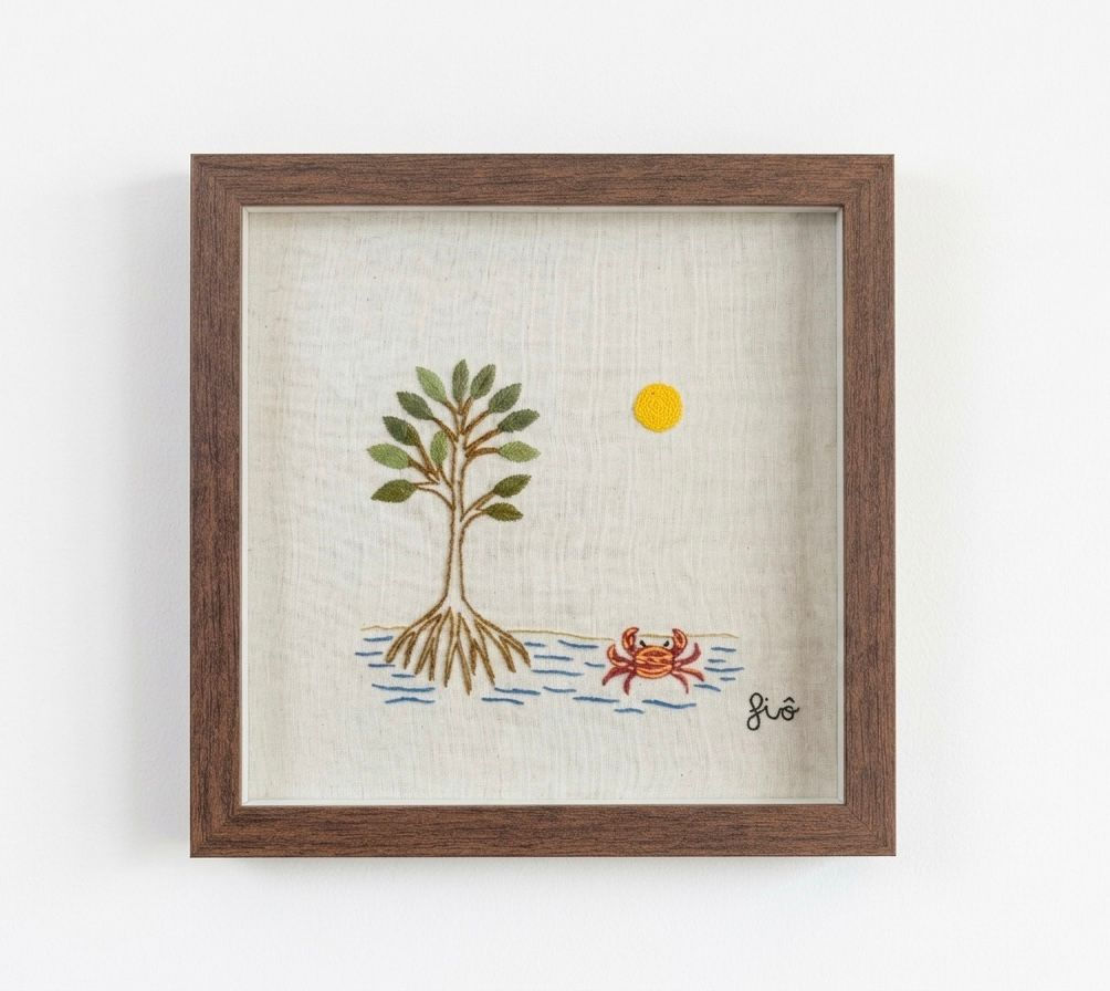Quadro de bordado "O Caranguejo no Mangue"