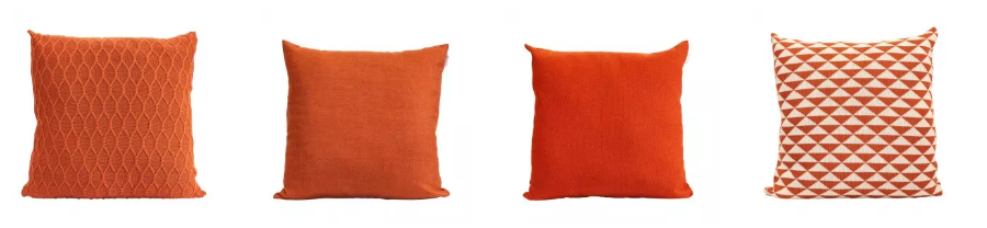 Texturas de coral e laranja vivo nas almofadas da Macadâmia.