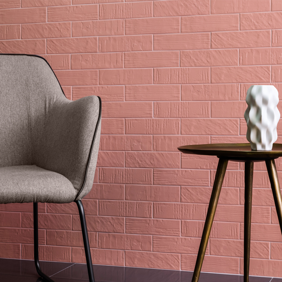 Bricks na versão rosé com leves texturas, da empresa Decortiles.