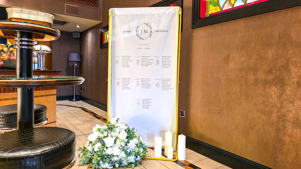 Thumbnail: Fabric table plans and welcome signs 