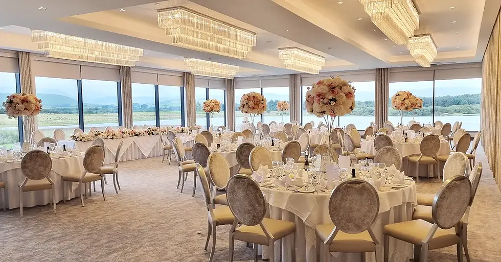 Thumbnail: Annie flower ball on column or metal trumpet vases 
