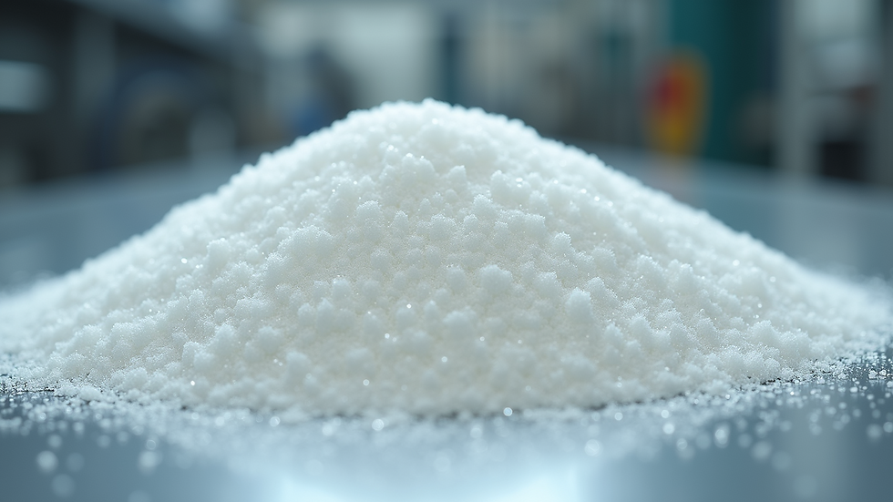 Close-up view of granulated sugar crystals in a processing facility