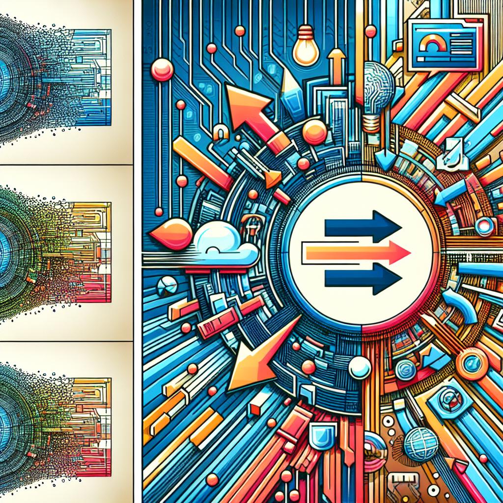Create a 2D, linear perspective, vector-style corporate image set against a plain, white, untextured background. The artwork should depict a vibrant digital scene illustrating the improvements made to images by Img2Img using pre-processing techniques such as ScaleUp, Sharpen, and FillColor. Highlight the importance of each step in the process. Feature side-by-side examples of images generated by Img2Img before and after applying the pre-processing techniques. Use vibrant colors to attract attention and highlight the enhancements. Incorporate tech-themed graphics to symbolize innovation, and include directive arrows to show the transformation process.