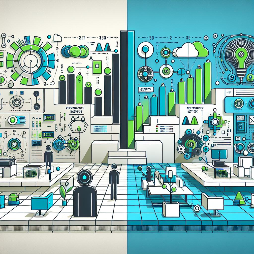 Create a 2D, linear perspective, vector-style image that presents a modern comparison of the capabilities of DeepSeek-R1 and ChatGPT. The setting should be corporate with a flat, textureless white background. Include a performance comparison chart that displays the differences between the two AI systems. Pepper the scene with AI icons symbolizing the evolution of artificial intelligence. A colour scheme of shades of blue and green, signifying innovation and technology, envelop the graphic elements.
