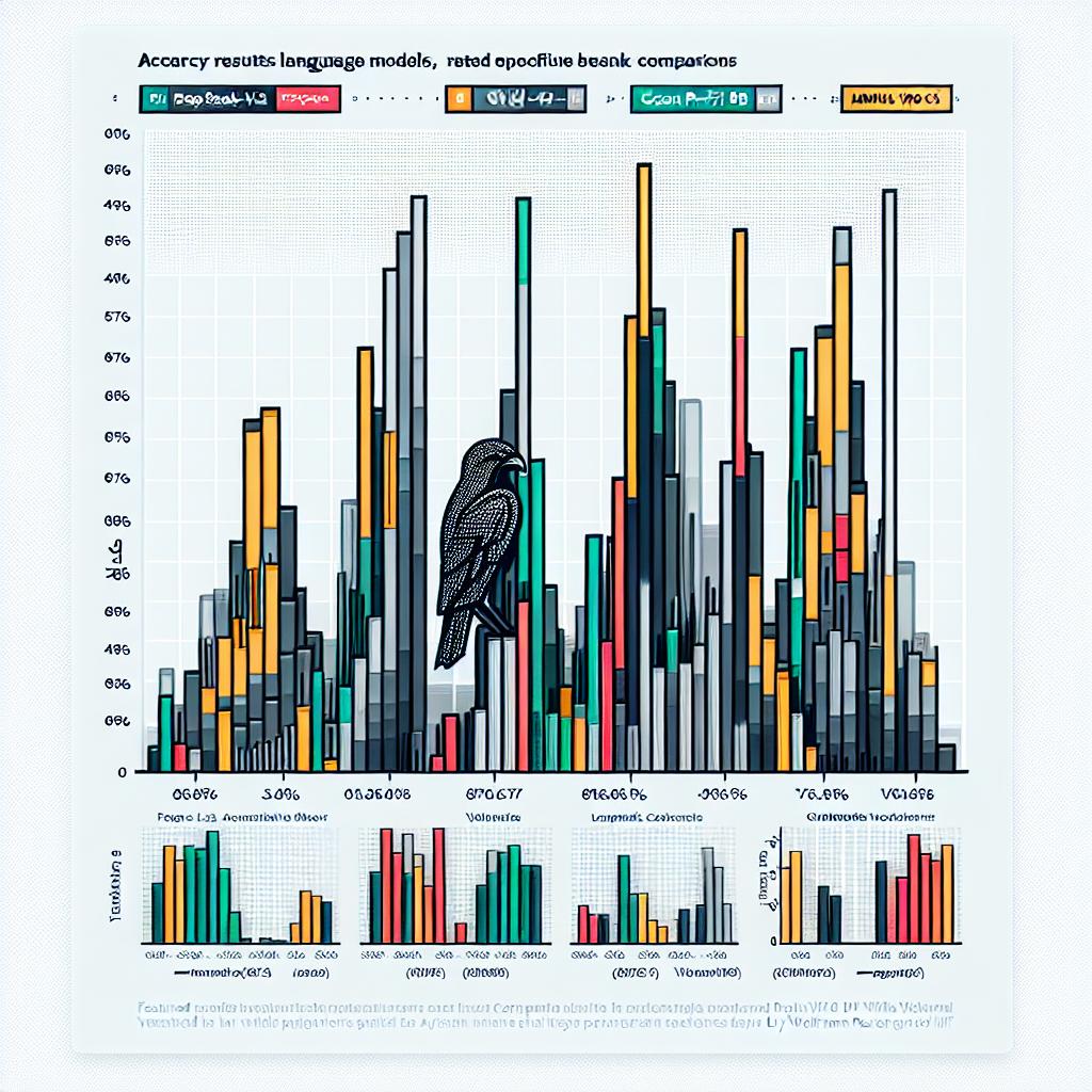 Create an image in a 2D, linear perspective with a white, textureless background. The image should have a corporate, flat, vector style. It should depict a bar graph that represents the accuracy results of different language models tested in a recent study by Wolfram Ravenwolf. Featured models include DeepSeek-V3, QVQ-72B-Preview, and Falcon3 10B, all of which were evaluated on a specific benchmark, MMLU-Pro CS. The graph should highlight the top performers and comparisons. Use differentiated colors for the bars in the bar graph so viewers can rapidly identify the most effective models. Also, include data tables that present further details about each model and its parameters.