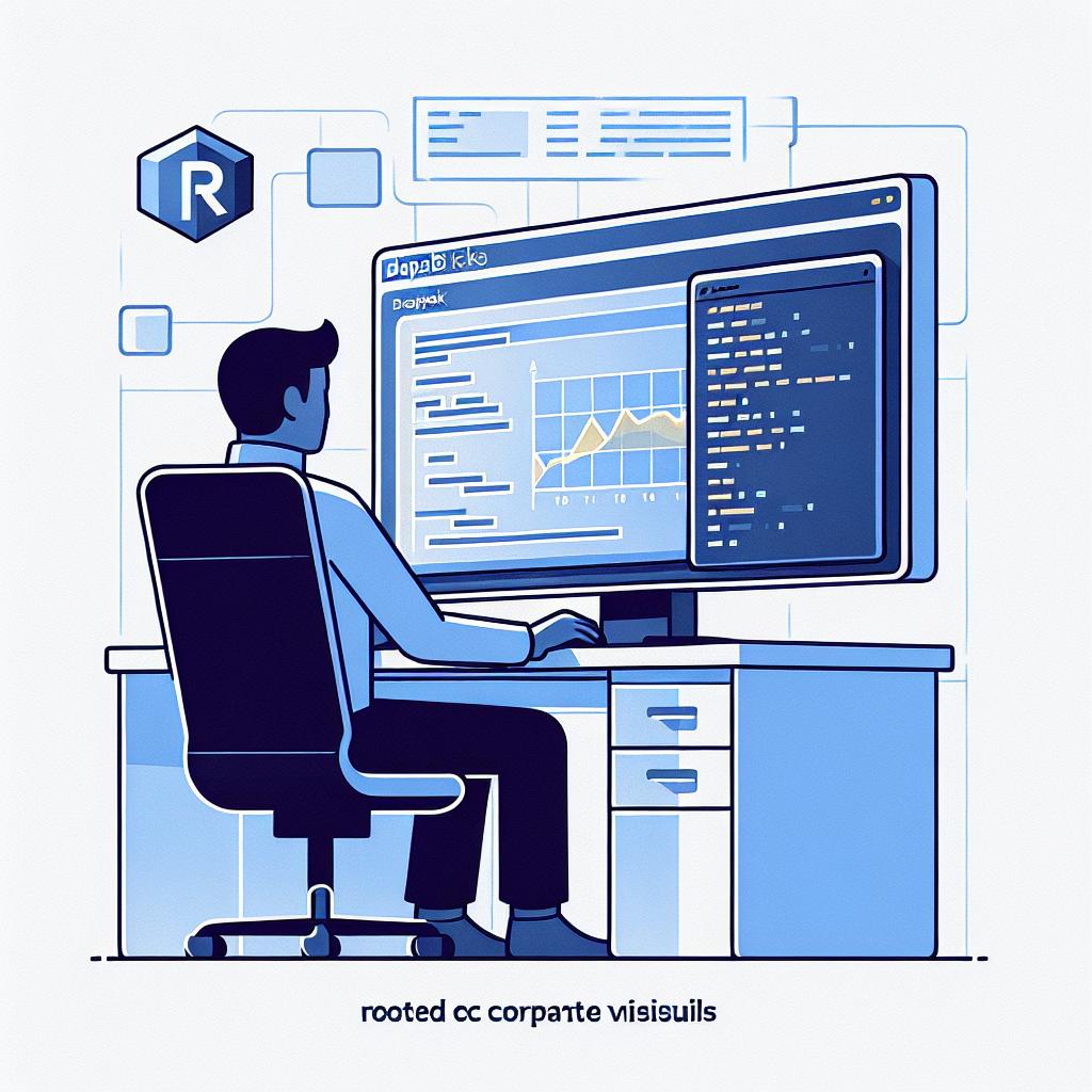 Create a flat, vector-style image rooted in corporate visuals. In the image, picture a white, untextured background. The 2D, linear perspective should show the Databricks interface as it integrates with the DeepSeek R1 model, launched in January 2025. Display the model being used by a software developer of South Asian descent, working in a programming environment where data and graphs signifying data analysis performed with the model become visible. The developer represents the open-source community that stands to benefit from this technology.