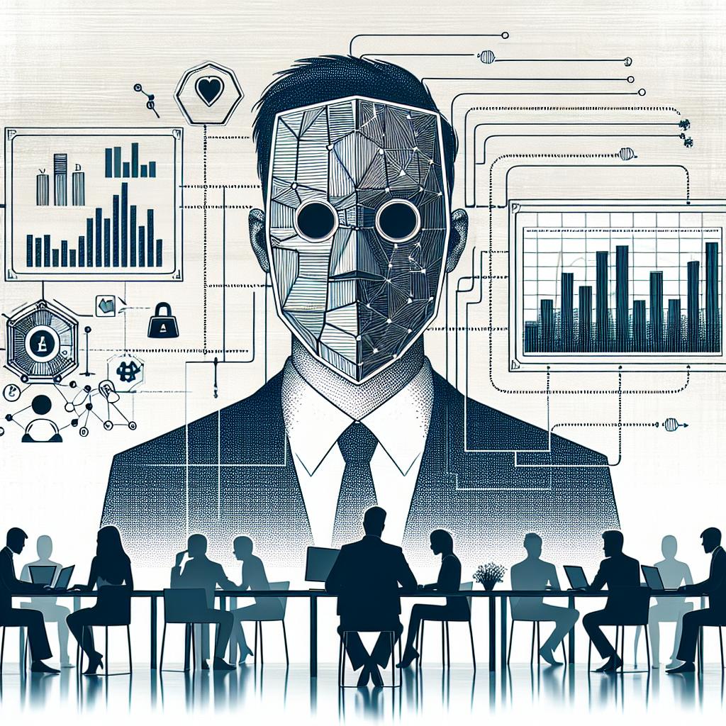 Image in a flat, corporate, vector style on a white, texture-less background. Features an anonymous financial professional reminiscent of Charlie Pickell in a modern workspace, highlighting his connection with innovative financial tools. This professional is seen with a screen capture of a tool resembling Hebbia, showcasing its features. The image also incorporates financial charts symbolizing data analysis and an illustration of a diverse team collectively working on an analysis project, thus portraying a collaborative environment. The perspective should be 2D and linear.