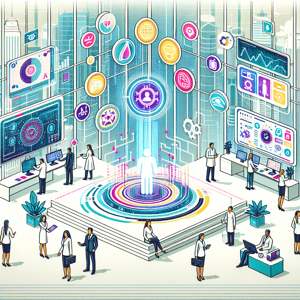 Illustrate a futuristic scene, designed in a 2D linear, flat, and corporate style. The scenario is set within a white, textureless backdrop representing a modern corporate environment. A handful of professionals hailing from diverse descents, such as Caucasian, Hispanic, and Middle Eastern backgrounds, are interacting with AI interfaces, including floating holograms and digital screens showcasing real-time data. Icons alluding to different sectors like healthcare, technology, and customer service should dot the space, emphasizing the Gemini platform's versatility. Vibrantly colored holograms, signifying real-time AI-enabled data analysis, underscore the idea of dynamism and progress.