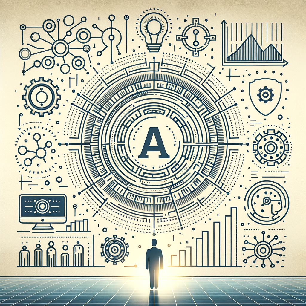 Visualize a feature-rich, intriguing graphic representation in a 2D, linear style with a white, untextured background. Center the composition with a generic technology company logo suggestive of the AI industry. This is encircled by icons symbolizing AI and efficiency charts, putting forth a technological marvel. In the backdrop, illuminate a computer monitor demonstrating real-time data. Dramatize the unique interaction between humans and AI agents in simple, flat, corporate aesthetics, emphasizing enhanced collaboration and groundbreaking innovation. Make the image appear vector-style for a sleek, professional appeal.
