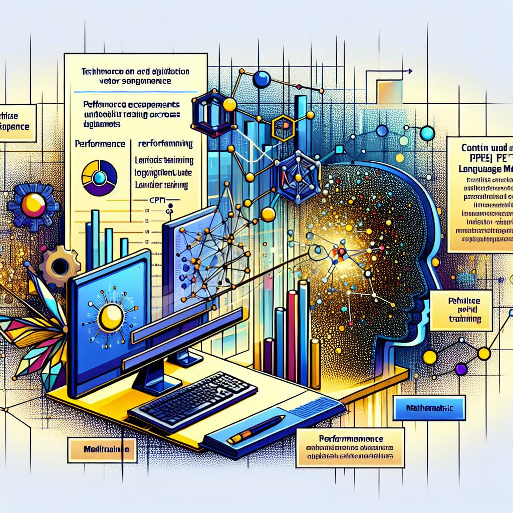 Compose a 2D, linear perspective, vector-style image congruent with a corporate setting. The base should be a textureless, white background, filled with an engaging scene of a language model being prepped for additional training. This technology-based entity should be nestled among performance graphs indicative of its enhancements under the Continued Pre-Training (CPT) process. To further accentuate the subject matter, include textual essence pertaining to CPT. Scatter elements pertinent to domain-specific aspects like medicine and mathematics, hinting at the model's adaptive capabilities across these fields. Use vibrant color combinations to signify the novelty and attract attention.
