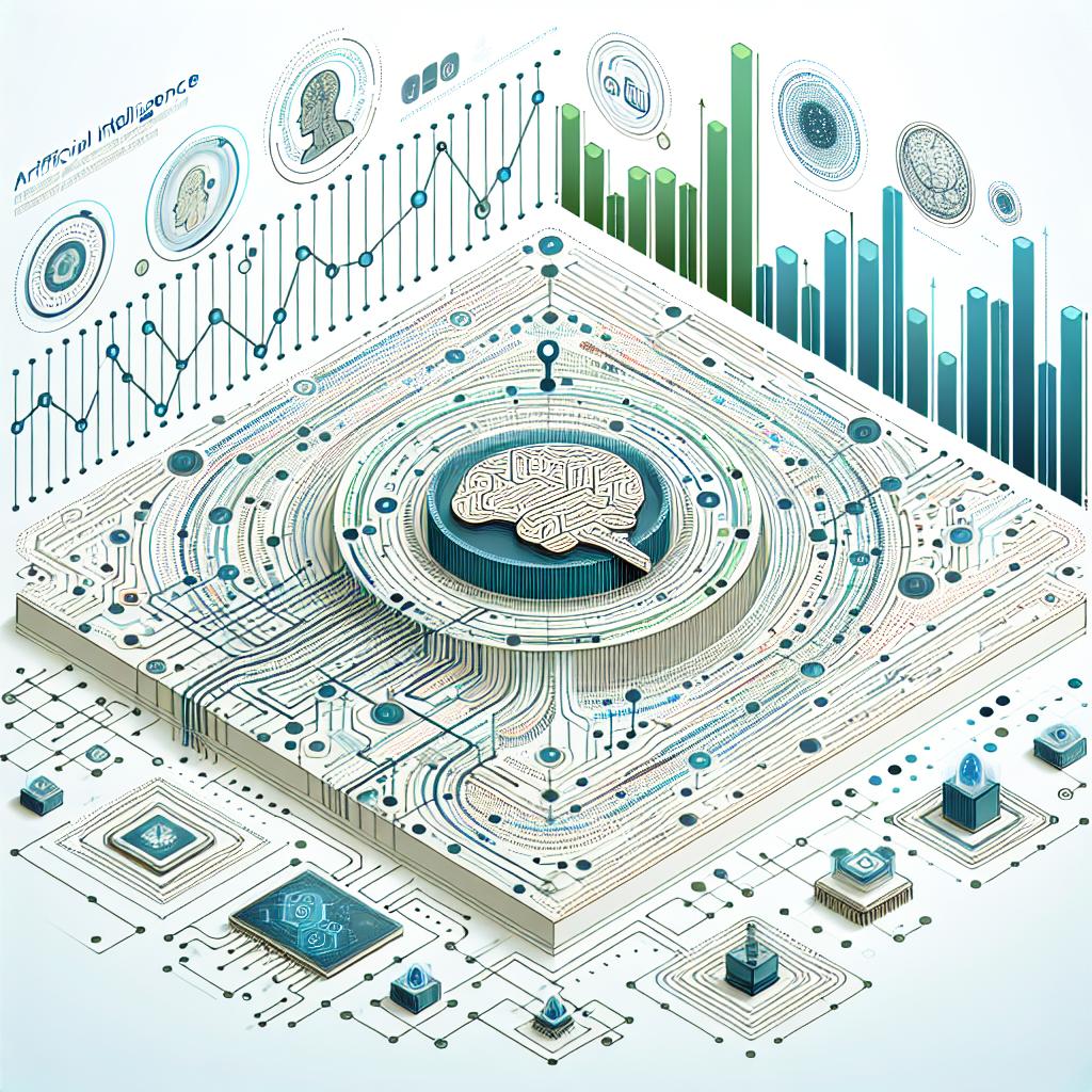 A vector-styled, linear perspective 2D image appropriate for corporate context, featuring a white, texture-less background. The main focus is a technological setup embodying artificial intelligence and innovation, this may include circuit patterns, enhancing graphs, and tech icons. An additional layer of the hues of blue and green are scattered throughout the image to represent technology and innovation. Ascending graphs are also incorporated to symbolize growth and progress. Moreover, icons representing artificial intelligence are apparent to emphasize the topic. A standout text that reads 'Llama 3.3-70B: The New Era of AI' is also visible.