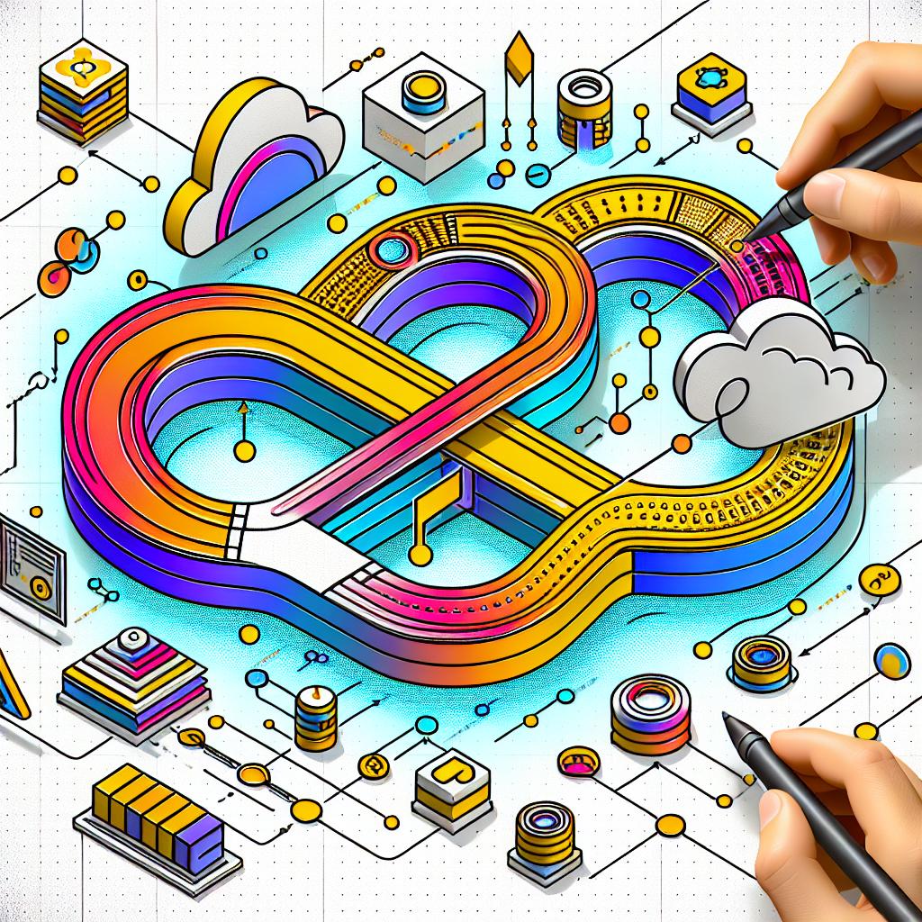 Create a corporate vector-style image in 2D linear perspective on a white, textureless background. The image illustrates the data flow between Chainlets, emphasizing the modularity and efficiency of the Baseten Chains, an SDK for the implementation of composite artificial intelligence systems in production. Include the Baseten logo to reinforce the brand's identity, and use bright colors to convey innovation and dynamism in the technology sector. Also, incorporate cloud computing icons to represent scalability and integration with current infrastructure.
