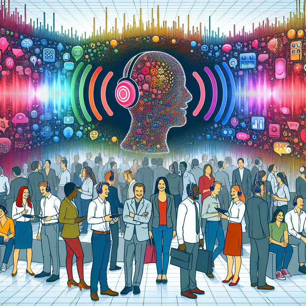 Create an image in a 2D, linear perspective with a flat, corporate style. The setting is a noisy environment full of lively colors. There are multiple groups of people in the space, each surrounded by a visually distinct vibrant colored zone indicating the 'silence bubble' created by artificial intelligence. Each group is engaged in conversation and is shown smiling, denoting satisfaction and effective communication. They're all wearing modern headphones showcasing innovative technology. Also, emphasize that the background itself is devoid of silence bubbles, indicating the noisy nature of the surroundings. The entire image is designed against a white, textureless background, making the depicted scenario stand out.