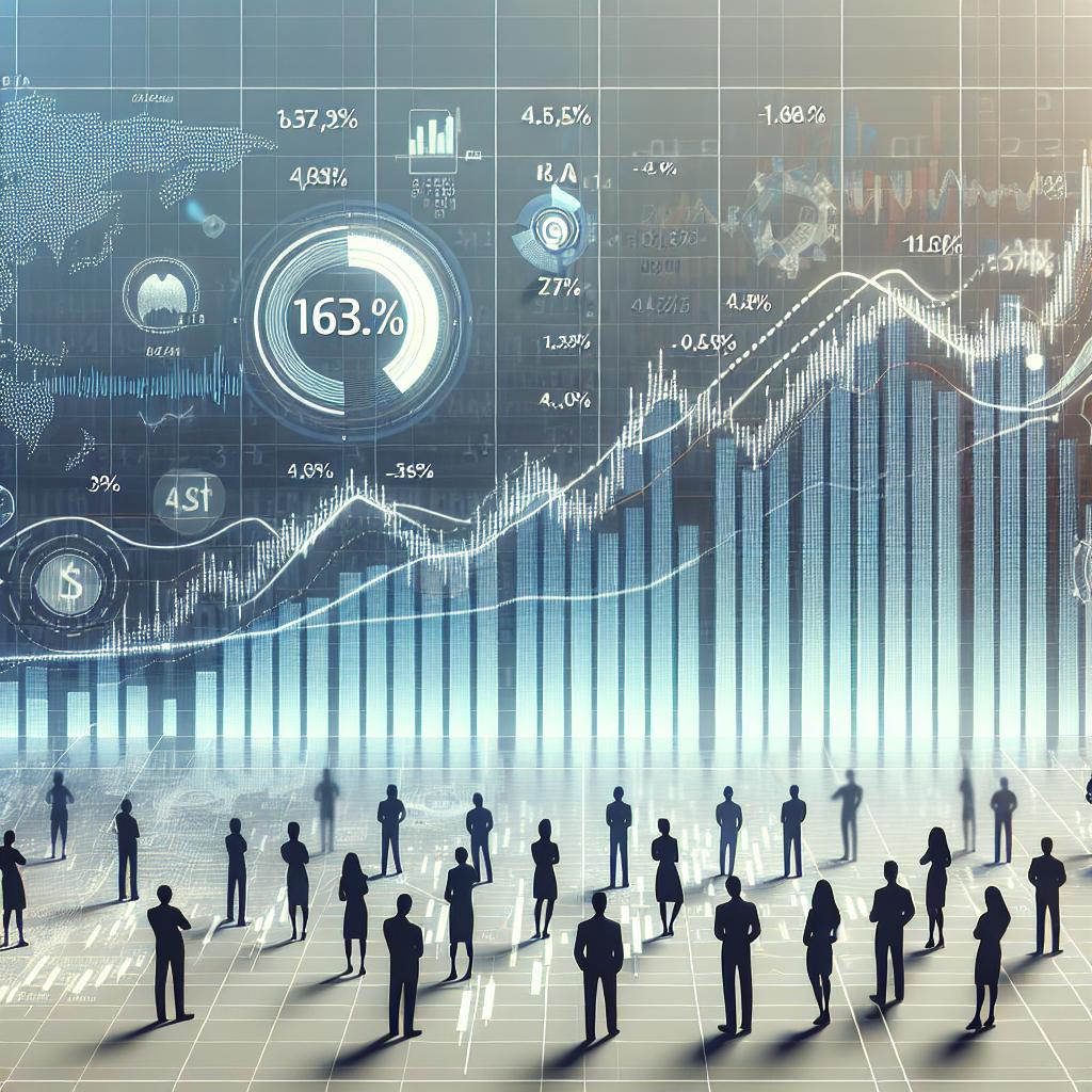 Create a 2D, vector-style image with a flat, corporate design. The perspective should be linear. Set against a plain, white background, there's an ascending graph, symbolizing the impressive growth of the company SoundHound AI in the stock market. The graph should show a stunning 163.7% growth in the last month, contrasting a light 0.3% rise in the S&P 500. In the mid-ground, depict a diverse group of people observing the chart, representing savvy investors monitoring market trends. The background should additionally exhibit blurred numerics and data graphs, highlighting financial performance analysis.